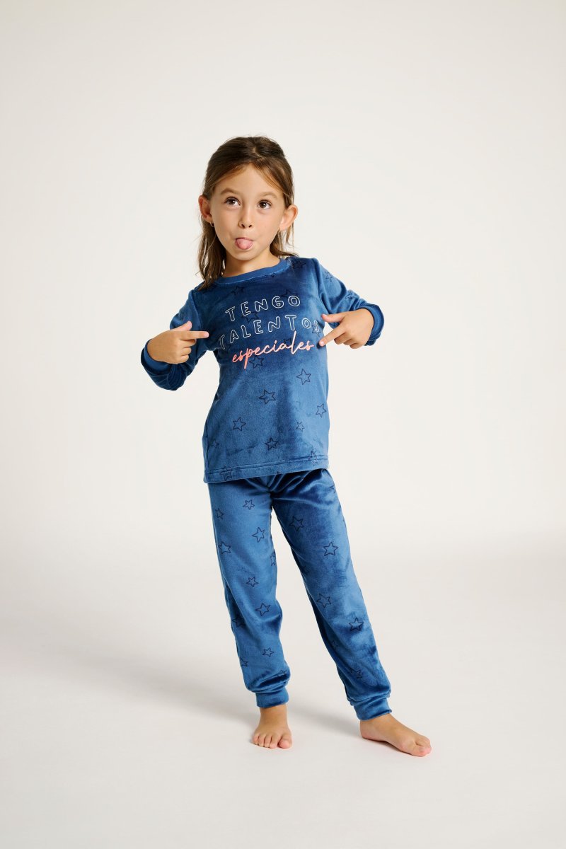 Pijama infantil, 2-8 anos, estrelas de veludo azul | MUYDEMI