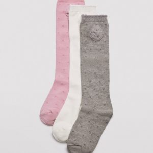 Pack de 3 meias compridas de menina com detalhe de flores pontilhadas